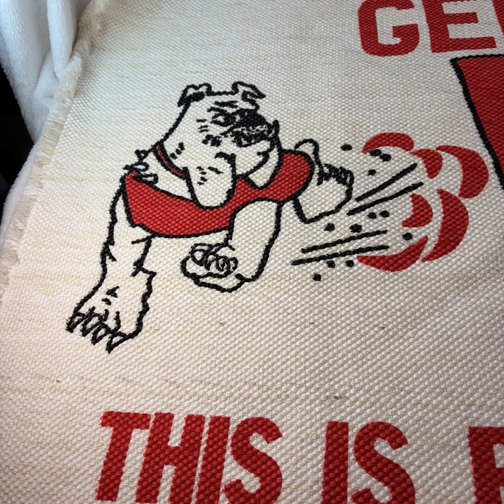 Vtg 70s Georgia Bulldogs Woven Rug Wall Banner 